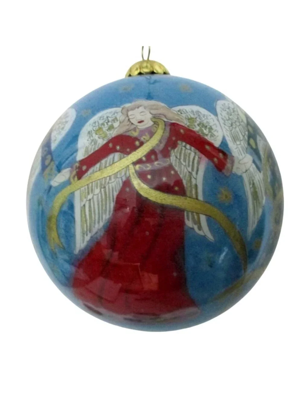 Li Bien 2001 5 Angels Christmas Ornament With Gold Accents & Blue Background